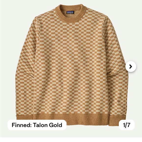 Patagonia Checkered Crewneck Sweater in Talon Gold and Cream